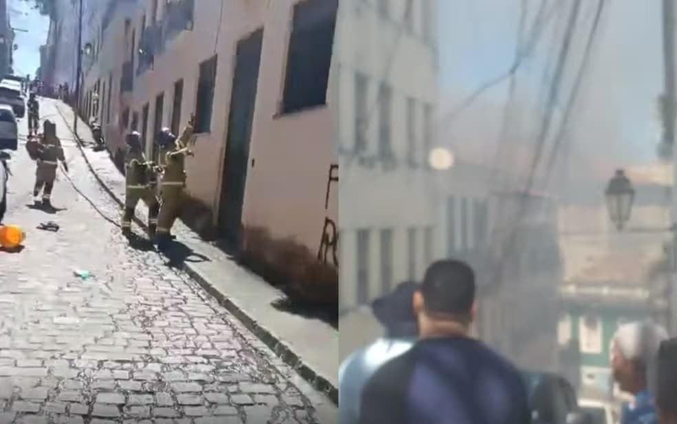 Casarão no Pelourinho é atingido por incêndio e famílias são retiradas do imóvel