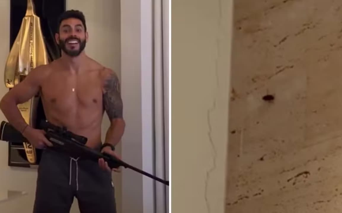 VÍDEO: Rodolffo, da dupla com Israel, mata barata com tiro dentro de casa